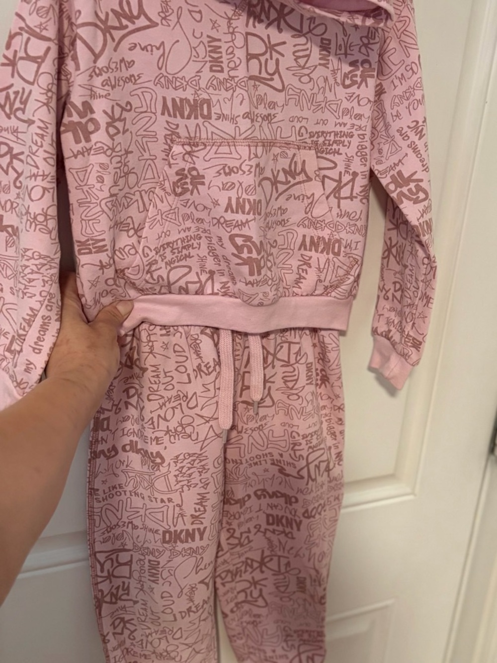 Dkny Pink Graphic Hoodie & Jogger Set